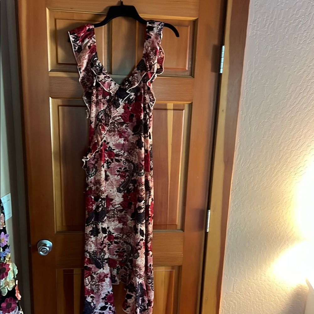 Floral Ruffle Dress - Red and Black